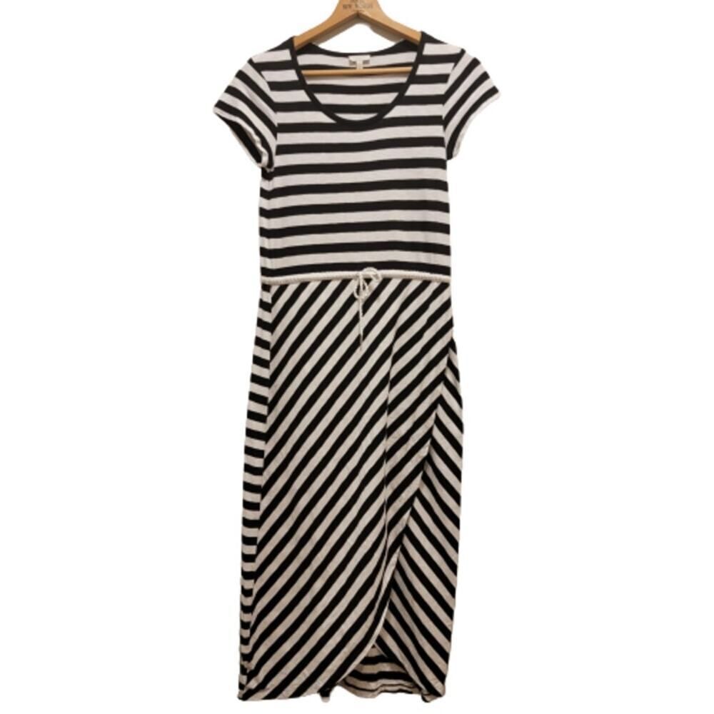Talbots Striped Wrap Mini Dress Black White Size SP Workwear